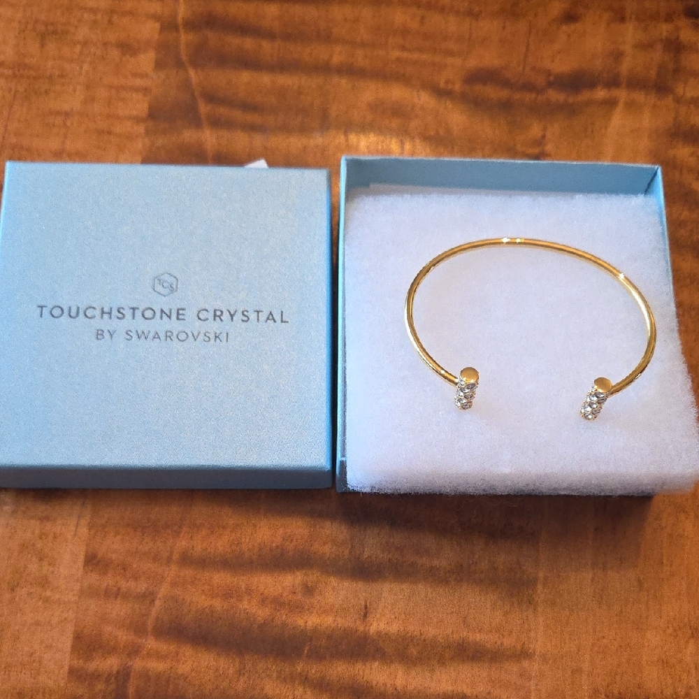 Touchstone Crystal Open Ended Bracelet Gold Plated
